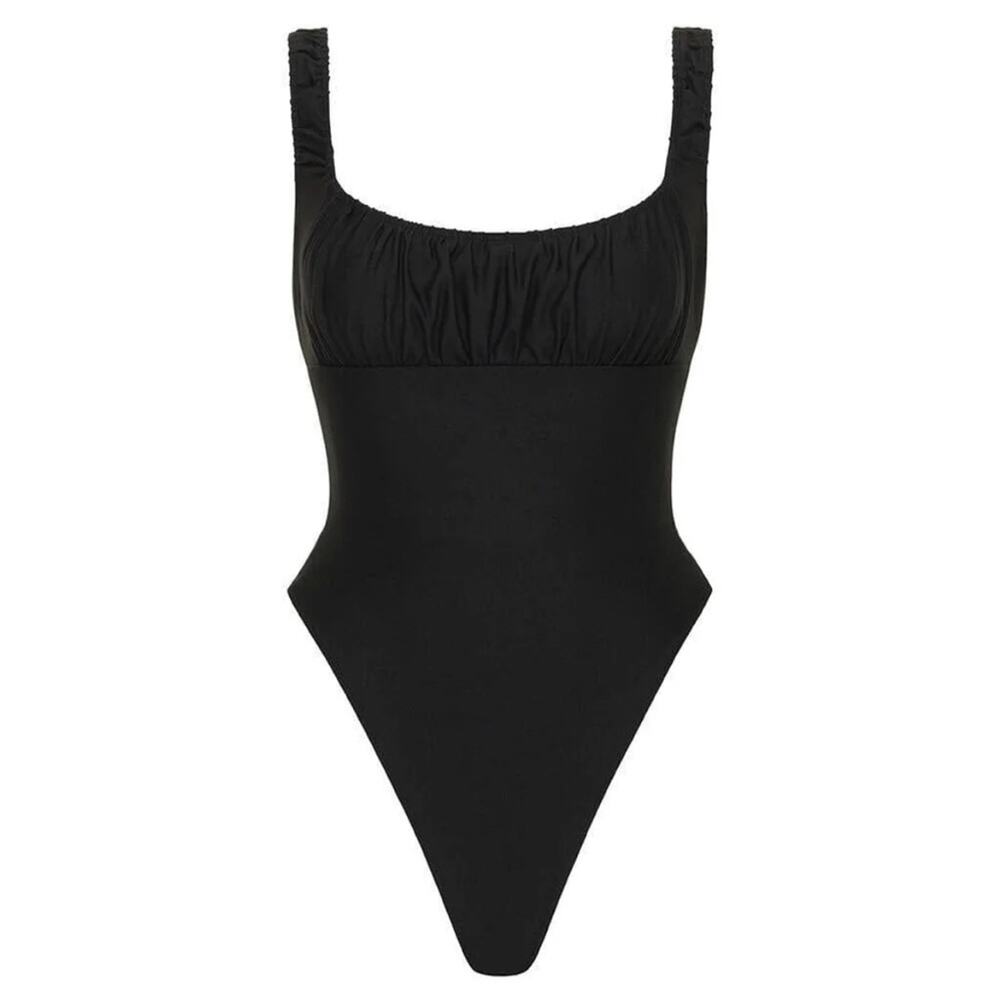 NEW Montce Zoe ruched bust high cut swimsuit in Sable black - Picture 2 of 12